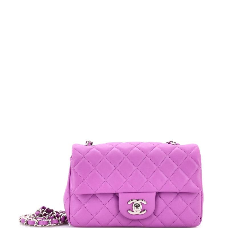 Chanel Classic Single Flap Bag Quilted Lambskin Mini: Measurements: Handle Drop 12.5", Height 5", Width 8", Depth 2.5", Strap Drop 23" . Condition: Pre-owned - Excellent,Brand: Chanel,Exterior Material: Leather,Style: Cross Body Bags,Exterior Color: Purp