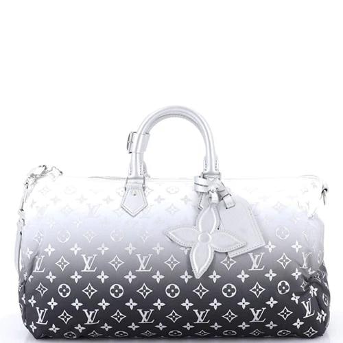 Louis Vuitton Keepall Bandouliere Bag LV Ski Gradient Monogram Nylon 45: Accessories: Lock, Charms, Luggage Tag, Dust Bag, Poignet, Keys Measurements: Handle Drop 4", Height 10.5", Width 18", Depth 8", Strap Drop 14.5-19.5". Condition: Pre-owned - Good,Brand: Louis Vuitton