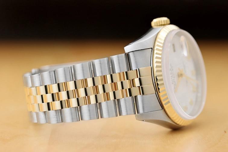 ROLEX MENS DATEJUST 16233 FACTORY DIAMOND 18K GOLD STAINLESS STEEL WHITE WATCH - 7