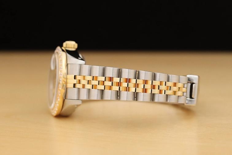 ROLEX LADIES DATEJUST 69173 BLACK 1.1 CT DIAMOND BEZEL 18K GOLD STEEL WATCH - 5