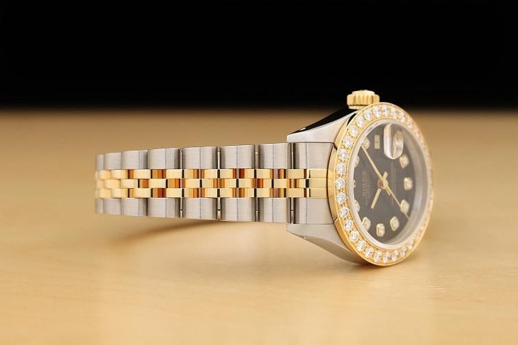 ROLEX LADIES DATEJUST 69173 BLACK 1.1 CT DIAMOND BEZEL 18K GOLD STEEL WATCH - 7