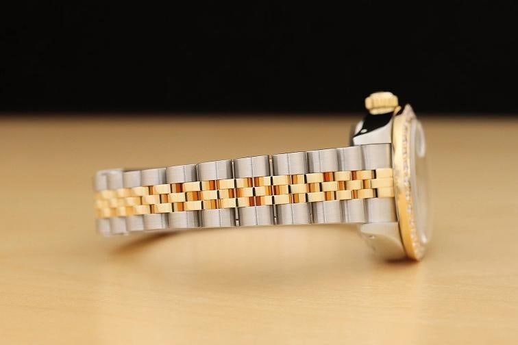 ROLEX LADIES DATEJUST 69173 BLACK 1.1 CT DIAMOND BEZEL 18K GOLD STEEL WATCH - 8