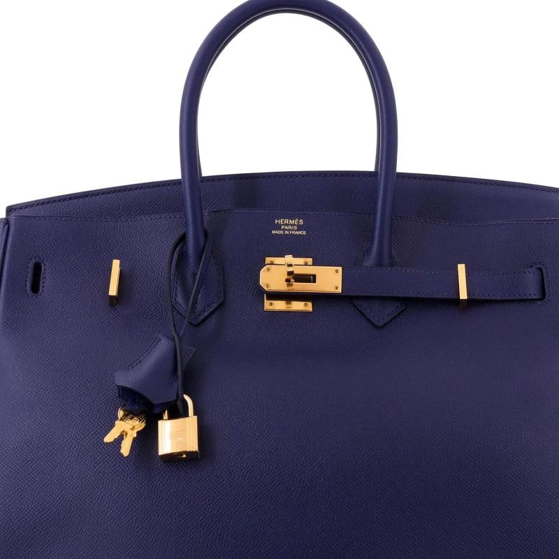 Hermes Birkin Handbag Blue Epsom with Gold Hardware 35 - 6