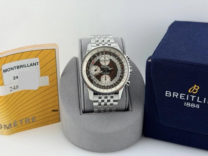 Breitling Montbrillant Datora A21330 43mm Bronze Dial Stainless Steel: Style Number: A21330 Model: Breitling Navitimer Montbrillant Datora Case Material: Stainless Steel Band: Stainless Steel Bezel: Stainless Steel Dial: Bronze/Brown Dial Crystal: Sapphire Case Size: 43m