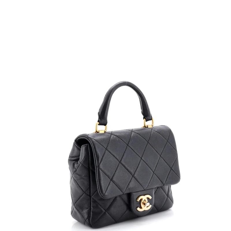 Chanel Square Top Handle Flap Bag Quilted Shiny Caviar Mini - 2