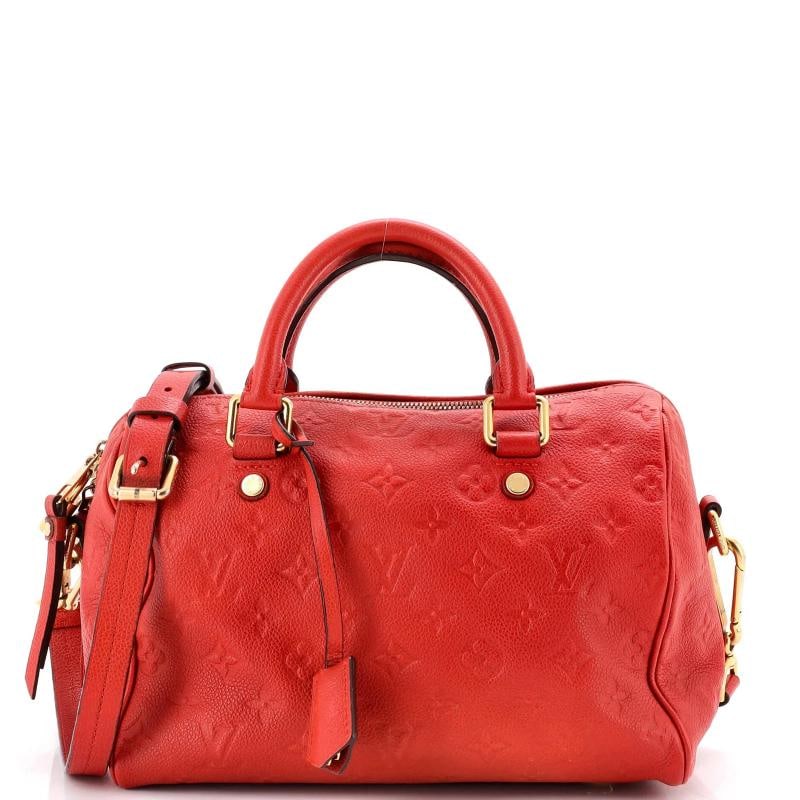 Louis Vuitton Speedy Bandouliere Bag Monogram Empreinte Leather 25: Condition: Pre-owned - Fair,Brand: Louis Vuitton,Exterior Material: Leather,Style: Shoulder Bags,Exterior Color: Red,Department: Women,Size: 25,Accessories: Keys, Clochette, Lock, With Strap