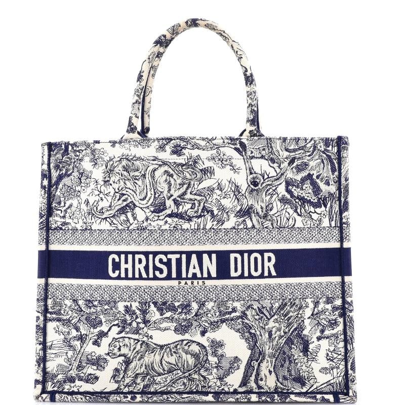 Christian Dior Book Tote Embroidered Canvas Large: Condition: Pre-owned - Good,Brand: Christian Dior,Exterior Material: Canvas Plain,Style: Totes,Exterior Color: Blue,Department: Women,Size: Large,Accessories: Dust Bag