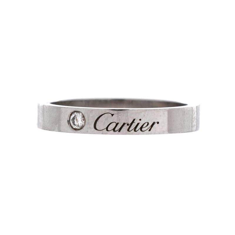 Cartier C de Cartier Wedding Band Ring Platinum with Diamond: Condition: Pre-owned - Good,Brand: Cartier,Main Stone: Diamond,Metal: Platinum (Pt950),Metal Purity: Unknown,Ring Size: 6 - 52,Type: Ring,Color: Silver,Style: Platinum With Diamond,Material: Diamond, 