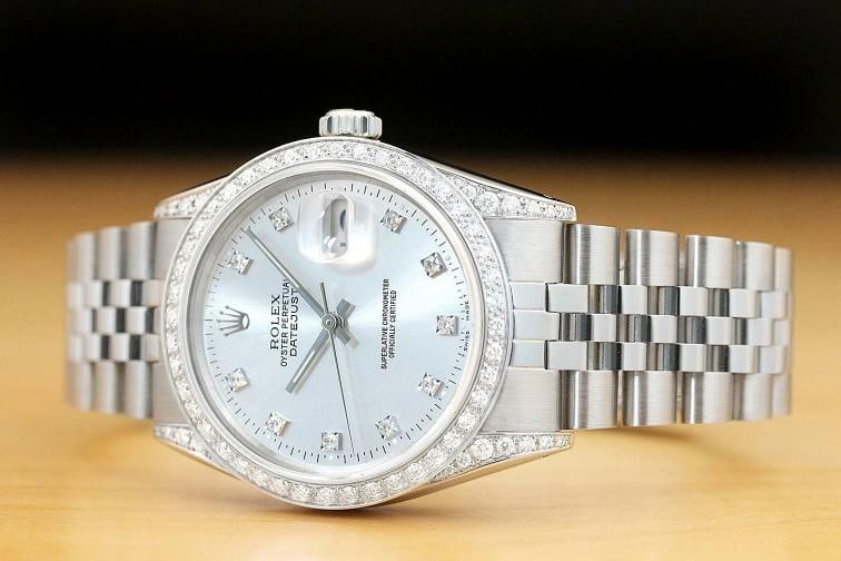 MENS ROLEX DATEJUST 16014 FACTORY DIAMOND DIAL 18K GOLD DIAMOND BEZEL LUGS WATCH - 2