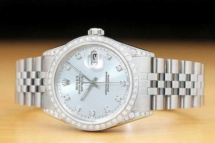 MENS ROLEX DATEJUST 16014 FACTORY DIAMOND DIAL 18K GOLD DIAMOND BEZEL LUGS WATCH - 3