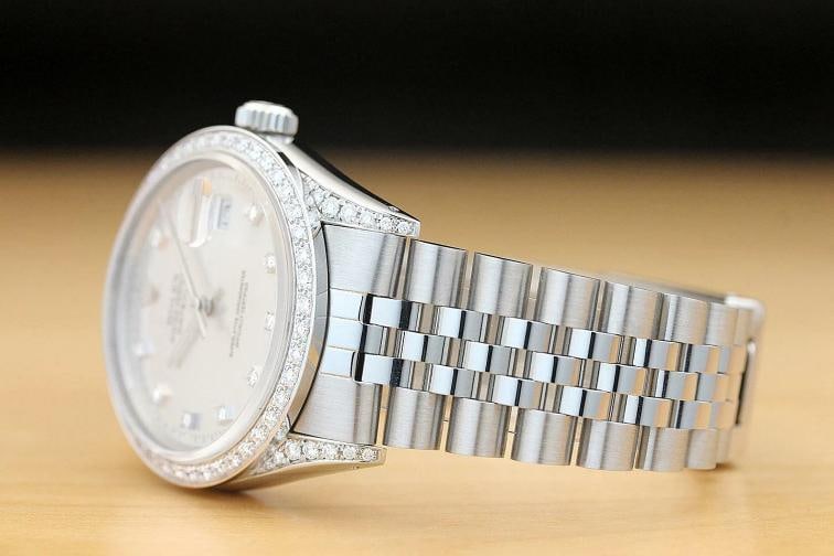 MENS ROLEX DATEJUST 16014 FACTORY DIAMOND DIAL 18K GOLD DIAMOND BEZEL LUGS WATCH - 4