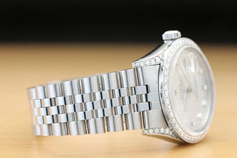 MENS ROLEX DATEJUST 16014 FACTORY DIAMOND DIAL 18K GOLD DIAMOND BEZEL LUGS WATCH - 7