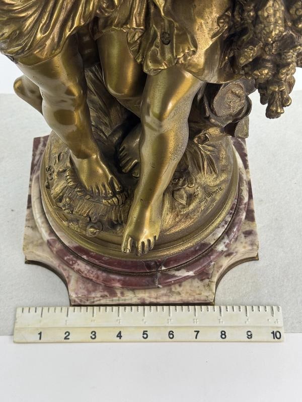 Antique Signed Auguste Moreau Gilt Bronze Allegory of Summer Statue Swivel Base - 10
