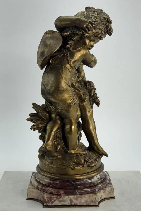 Antique Signed Auguste Moreau Gilt Bronze Allegory of Summer Statue Swivel Base - 4