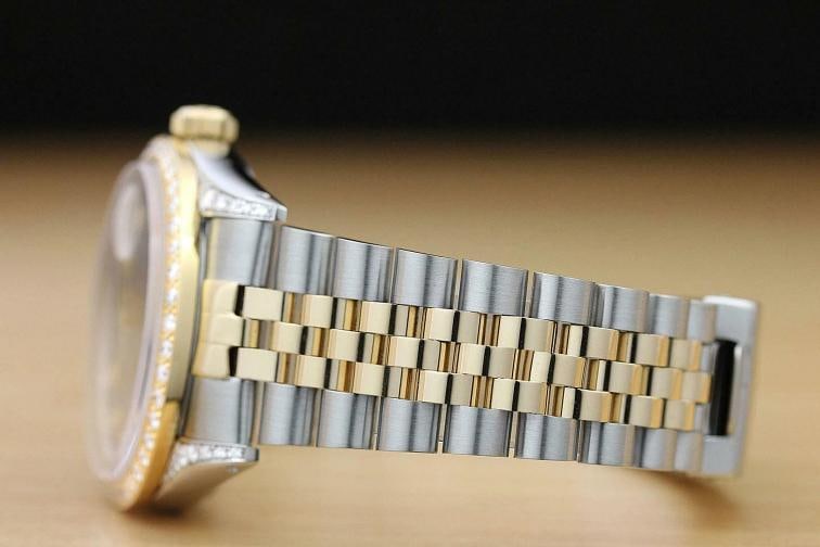 ROLEX MENS DATEJUST 16013 BLACK 18K GOLD STEEL DIAMOND BEZEL AND LUGS WATCH - 5