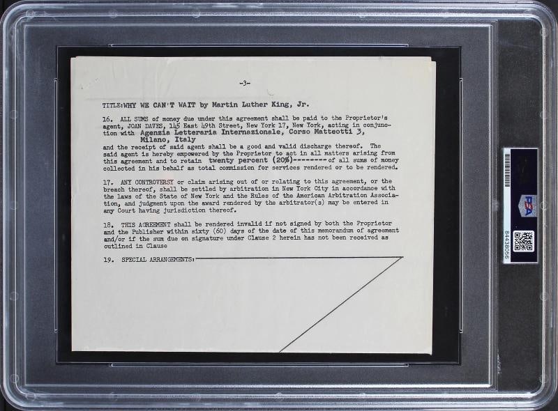 Martin Luther King Jr. Authentic Signed 7x8.5 Partial Contract PSA/DNA Slabbed - 2