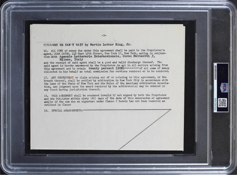 Martin Luther King Jr. Authentic Signed 7x8.5 Partial Contract PSA/DNA Slabbed - 5
