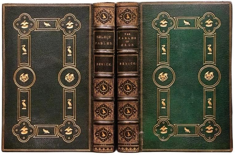 Thomas Bewick / The Fables of Aesop and Others Select Fables 1818: Author: Thomas Bewick,Country of Origin: United States of America,Publisher: E. Walker,Year Printed: 1818,Binding: Leather
