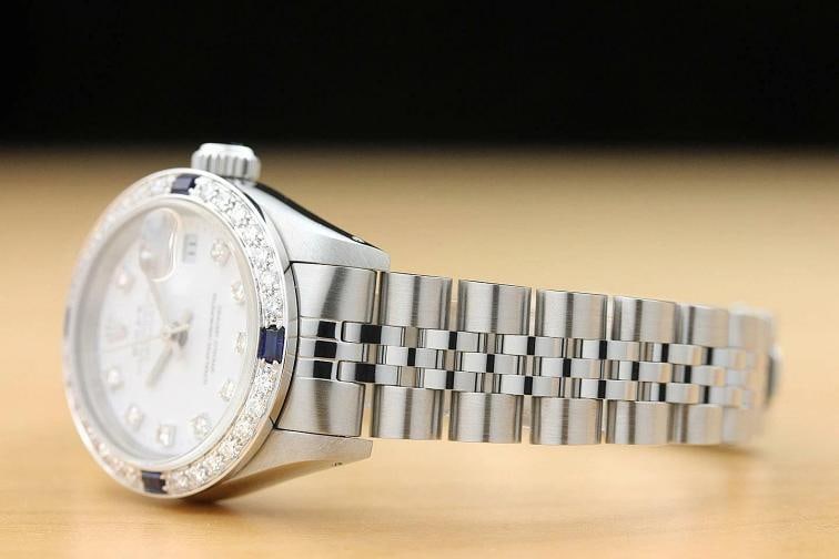LADIES ROLEX DATEJUST 69174 FACTORY DIAL 18K GOLD SAPPHIRE DIAMOND STEEL WATCH - 4
