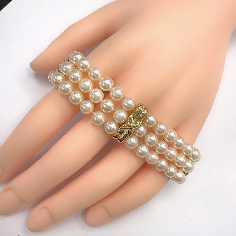 Tiffany & Co Signature X Akoya Pearl Triple Strand Bracelet 18k Yellow Gold - 5