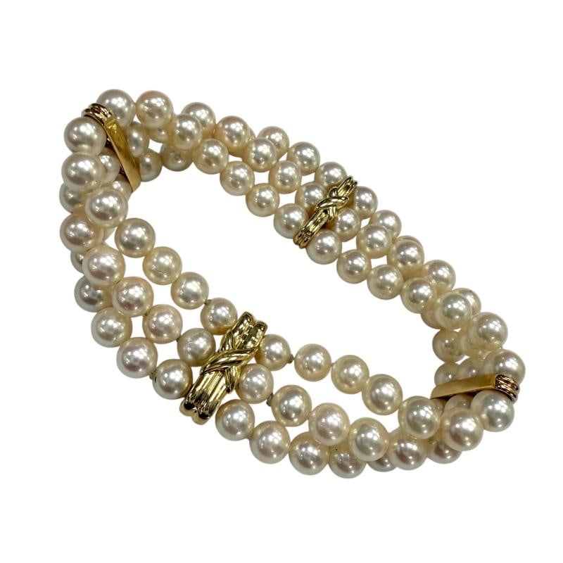 Tiffany & Co Signature X Akoya Pearl Triple Strand Bracelet 18k Yellow Gold - 6