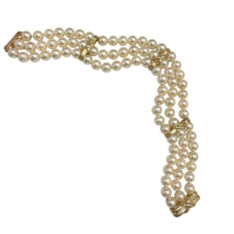 Tiffany & Co Signature X Akoya Pearl Triple Strand Bracelet 18k Yellow Gold - 7