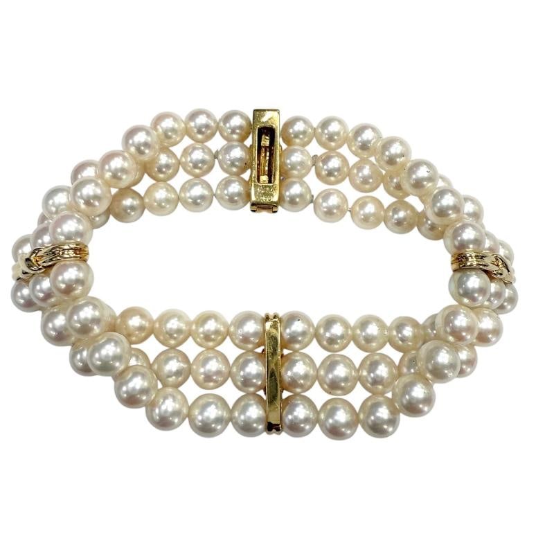 Tiffany & Co Signature X Akoya Pearl Triple Strand Bracelet 18k Yellow Gold - 8