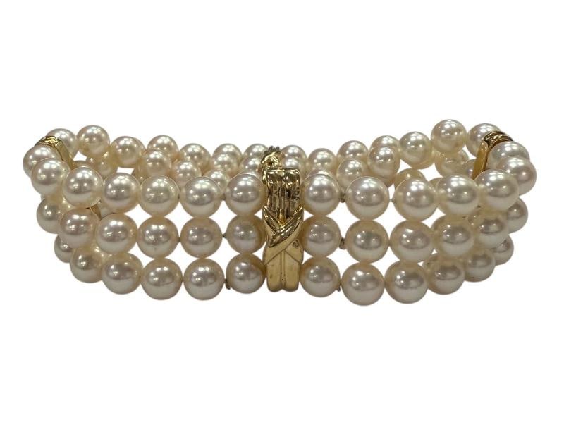 Tiffany & Co Signature X Akoya Pearl Triple Strand Bracelet 18k Yellow Gold - 9