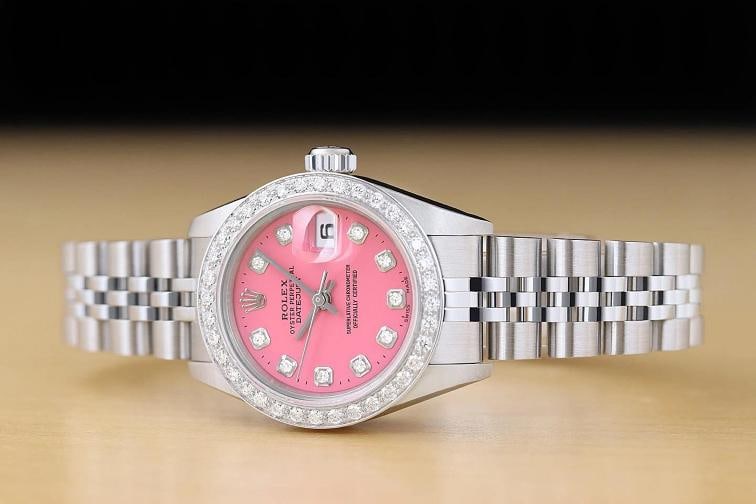 ROLEX LADIES DATEJUST 69174 PINK DIAMOND 18K WHITE GOLD STEEL JUBILEE WATCH - 2
