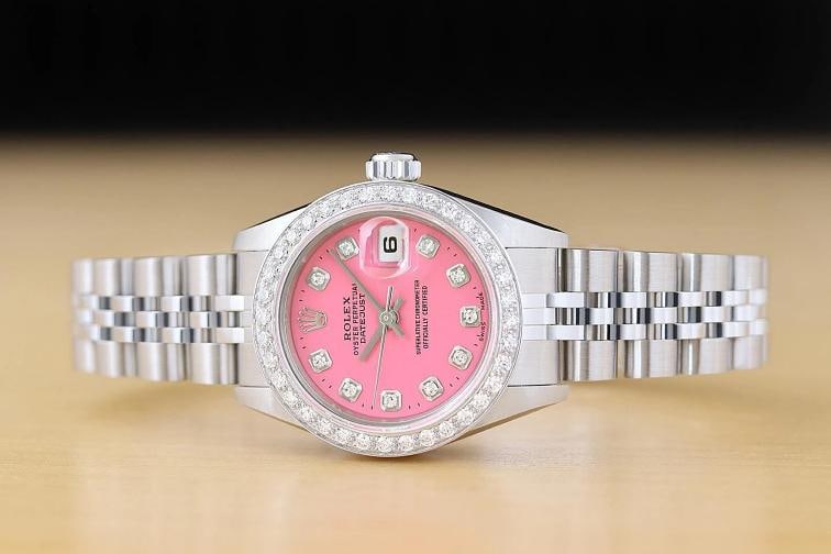 ROLEX LADIES DATEJUST 69174 PINK DIAMOND 18K WHITE GOLD STEEL JUBILEE WATCH - 3