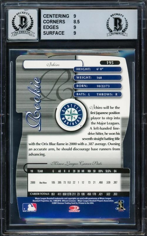 Ichiro Suzuki Auto 2001 Donruss Elite Status RC 195 BGS 9 Sig 10 ROY/MVP Beckett - 2