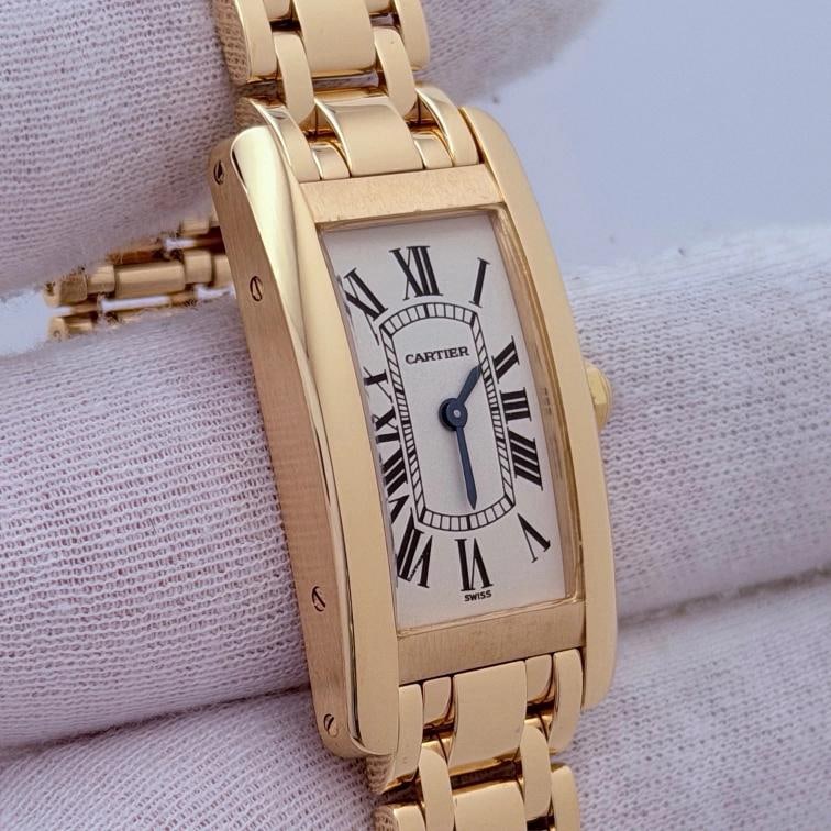 Cartier Tank Americaine 1710 W26015K2 19mm x 35mm Silver Dial 18k Yellow Gold - 6
