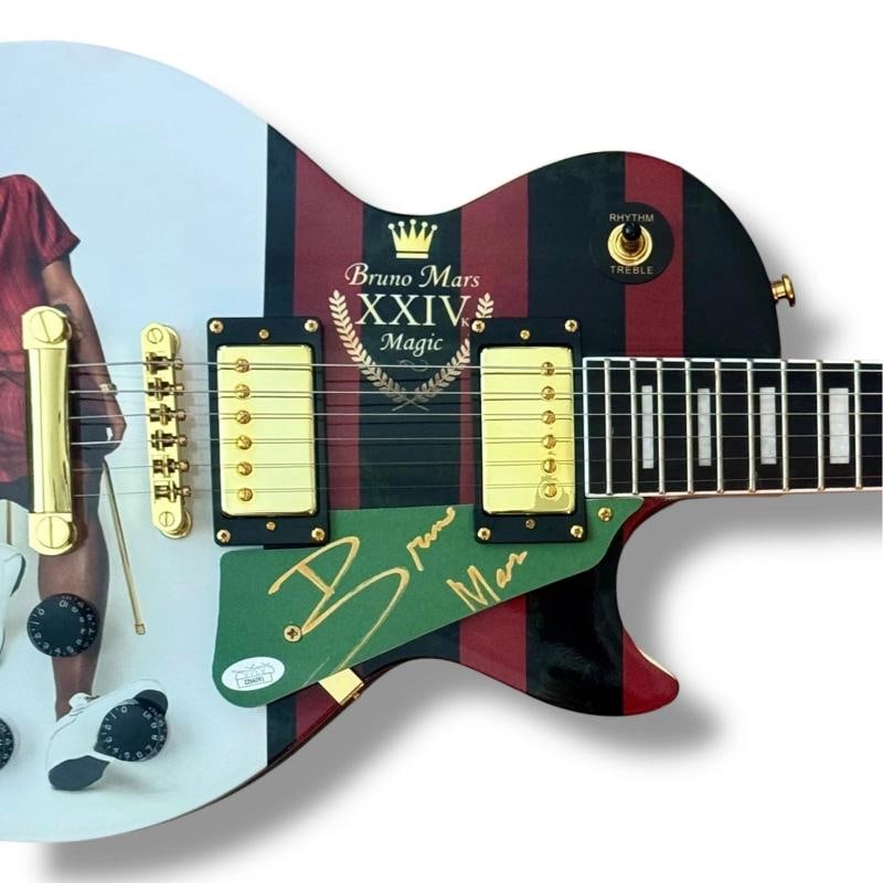 Bruno Mars Signed Guitar Custom Graphics JSA COA 24k Magic That's What I Like - 2