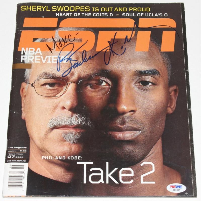 LOS ANGELES LAKERS KOBE BRYANT & PHIL JACKSON SIGNED ESPN MAGAZINE PSA/DNA COA - 2