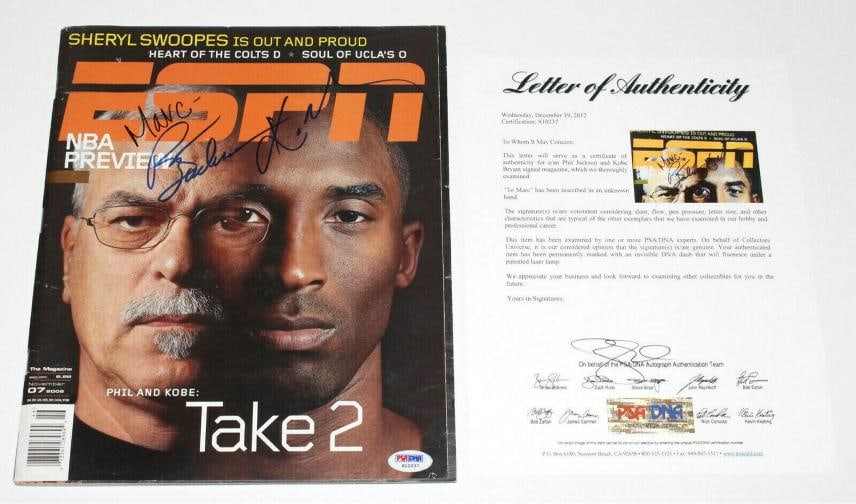 LOS ANGELES LAKERS KOBE BRYANT & PHIL JACKSON SIGNED ESPN MAGAZINE PSA/DNA COA - 4