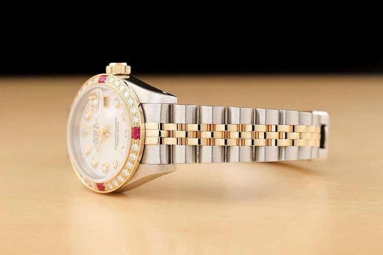 ROLEX LADIES DATEJUST 69173 MOTHER OF PEARL DIAMOND RUBY 18K GOLD STEEL WATCH - 4
