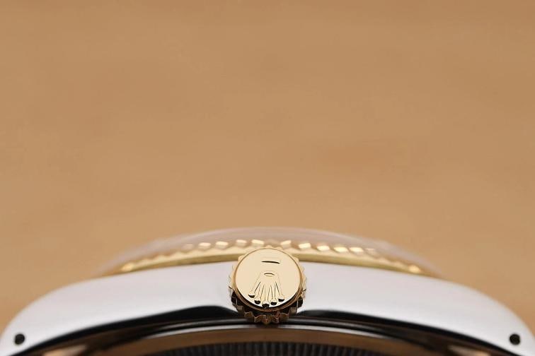 ROLEX MENS DATEJUST 16233 WHITE DIAMOND 18K GOLD STEEL WATCH w/ LEATHER BAND - 9