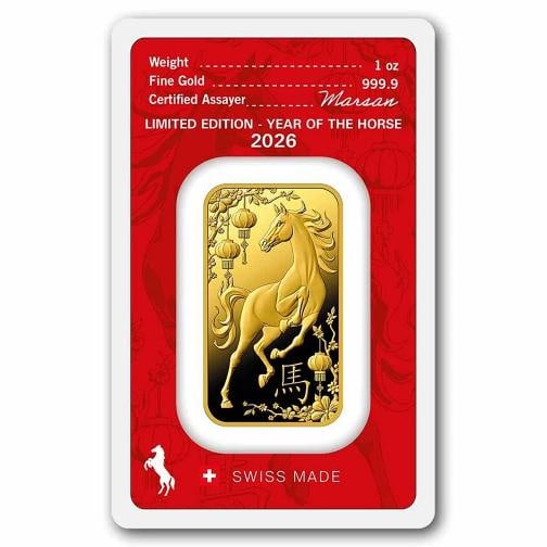 2026 1 oz Gold Bar - Argor-Heraeus Year of the Horse (In Assay): Brand: Argor-Heraeus,MPN: 329508,Year: 2026,Fineness: 0.9999,Denomination: N/A,Country of Origin: Switzerland,Circulated/Uncirculated: Circulated,Certification: Uncertified