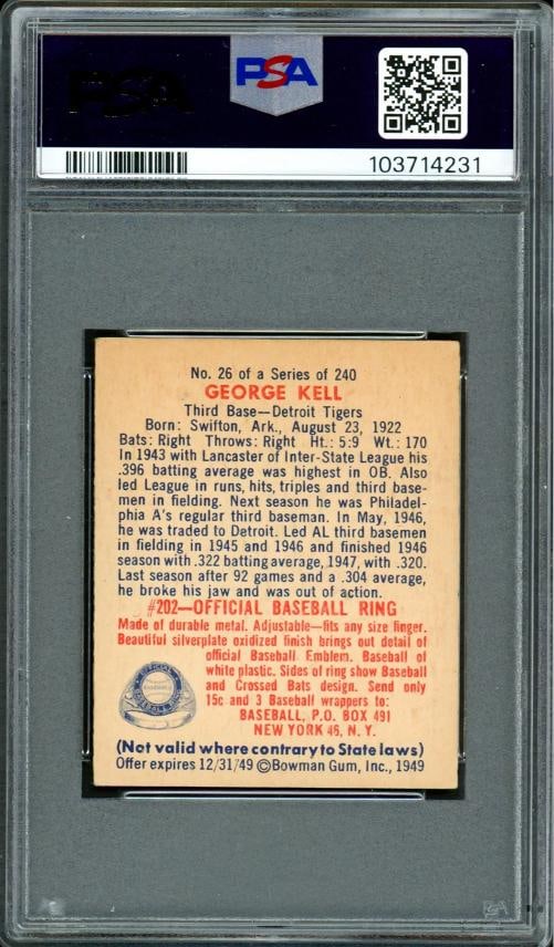 George Kell Signed 1949 Bowman RC 26 Tigers PSA 4 Auto Mint 9 PSA/DNA #103714231 - 2