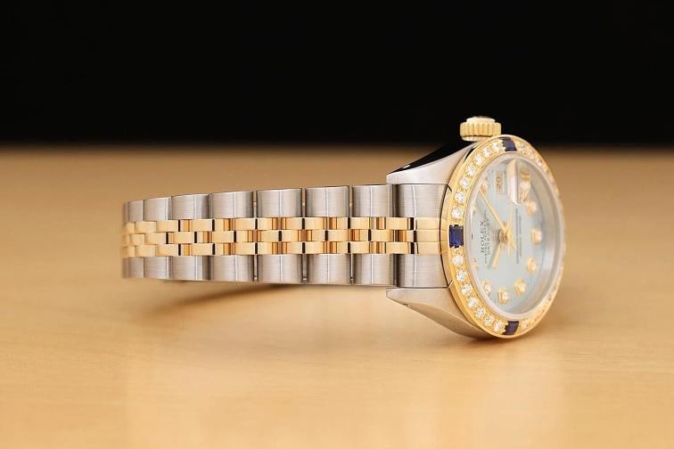 ROLEX LADIES DATEJUST 69173 ICE BLUE DIAMOND SAPPHIRE 18K GOLD STEEL WATCH - 7