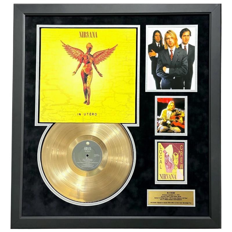 Nirvana In Utero Original Unused Backstage Pass Gold Record Framed Kurt Cobain: Country of Origin: United States,Industry: Music,Artist/Band: Nirvana,Original/Reproduction: Original,Genre: Rock & Pop