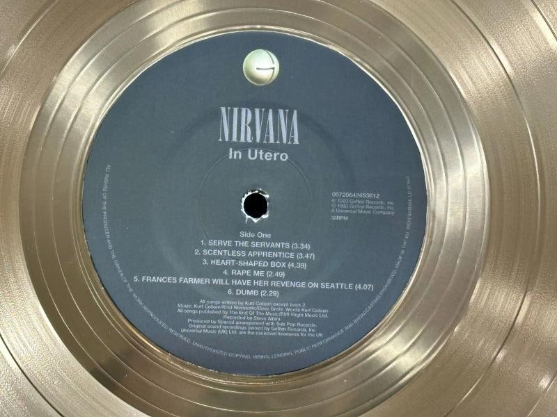Nirvana In Utero Original Unused Backstage Pass Gold Record Framed Kurt Cobain - 3