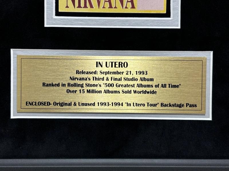 Nirvana In Utero Original Unused Backstage Pass Gold Record Framed Kurt Cobain - 5