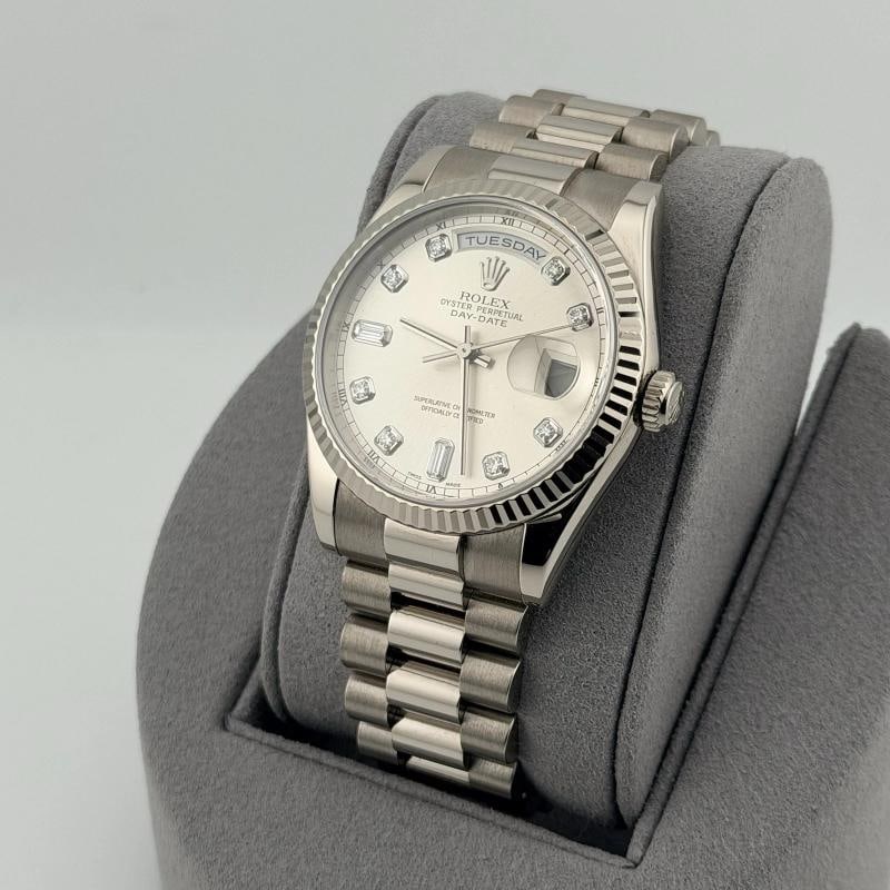 Rolex President Day Date 118239 36mm Factory Silver Diamond Dial 18K White Gold - 10