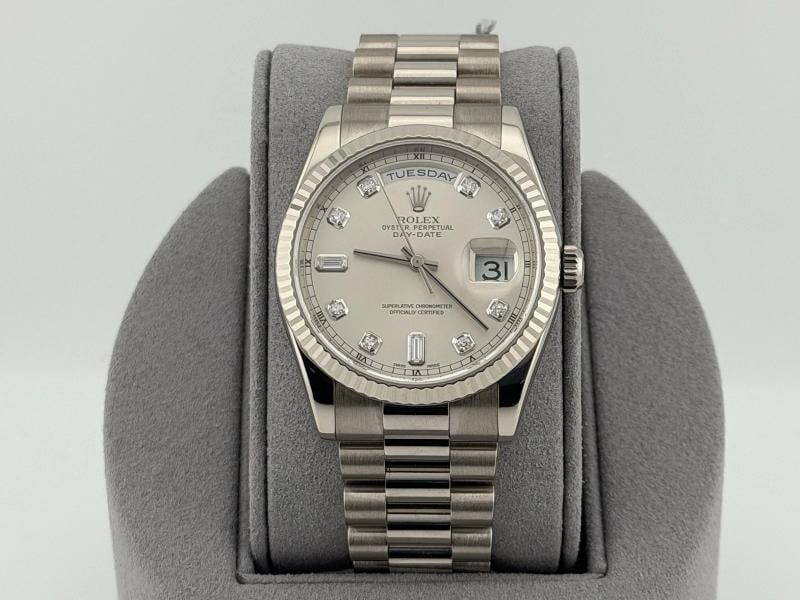 Rolex President Day Date 118239 36mm Factory Silver Diamond Dial 18K White Gold - 2