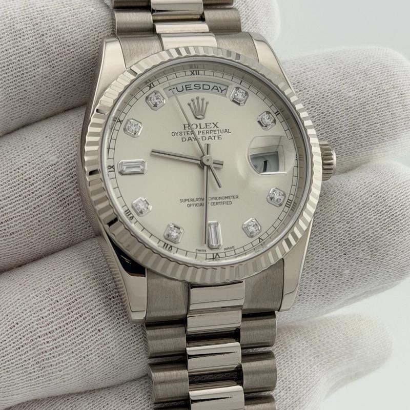 Rolex President Day Date 118239 36mm Factory Silver Diamond Dial 18K White Gold - 5