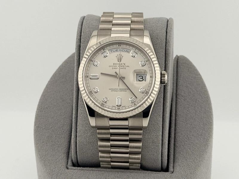 Rolex President Day Date 118239 36mm Factory Silver Diamond Dial 18K White Gold - 9