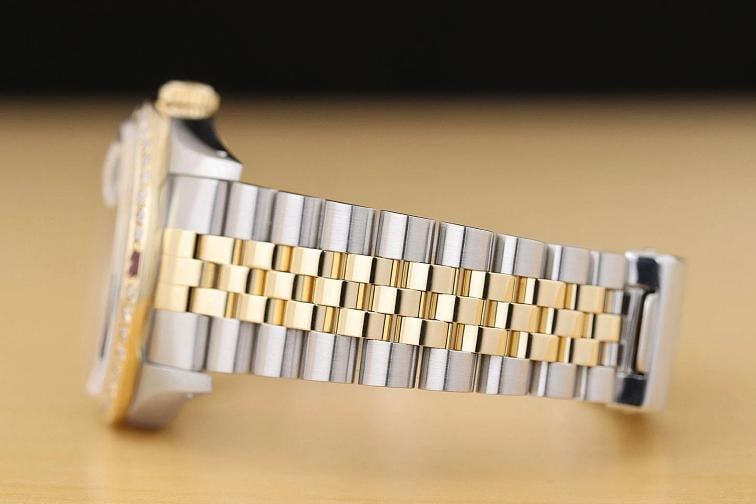 ROLEX MENS DATEJUST 16233 GRAY DIAL 18K GOLD STEEL TWO TONE DIAMOND RUBY WATCH - 5