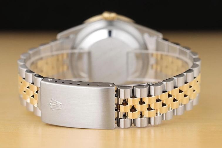 ROLEX MENS DATEJUST 16233 GRAY DIAL 18K GOLD STEEL TWO TONE DIAMOND RUBY WATCH - 6