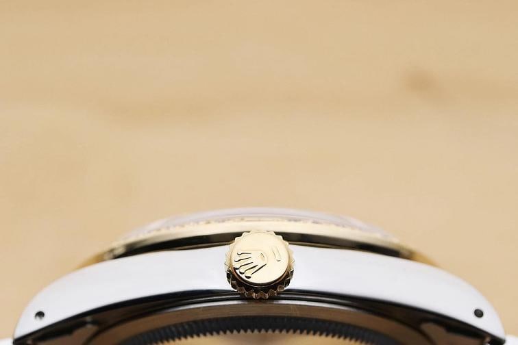 ROLEX MENS DATEJUST 16233 GRAY DIAL 18K GOLD STEEL TWO TONE DIAMOND RUBY WATCH - 9